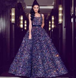 Pırıltılı Sequins Boncuklu Balo Gelinlik Modelleri Kare Spagetti sapanlar Arapça Dubai Prenses Durum Abiye Vestido de quinceanera