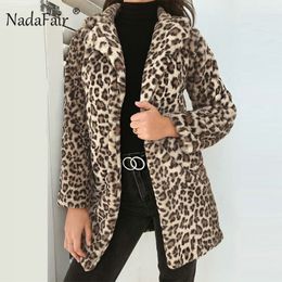 Womens Long Sleeve Leopard Printed Faux Fur Coats Winter Warm Thick Long Fur Female Jackets Coats