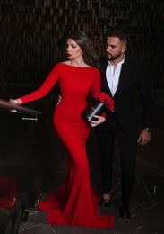 sexy dark Red Backless Sexy Evening Dresses Long Vestidos De Fiesta De Noche Boat Neck Full Sleeves Elegant Mermaid Evening Party Gown