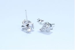 Wholesale-Girl's 925 sterling silver double side Earrings Swan With Crystal Fit Birthday Gift Fashion Earring Jewellery Free shipping