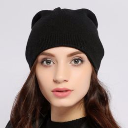 Fashion-Geebro Women's Beanies Hat Winter Warm Women Knitted Wool Skullies CasualCashmere Solid Colours Gorros JS273N