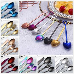 8 Colours high-grade cutlery flatware creative spoon fork knife teaspoon sets cutlery stainless steel flatware set kitchen accessories