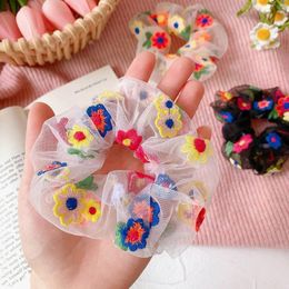 Ins embroidery flower women hair scrunchies fashion lace women hairbands girls scrunchies hair accessories for women hair bands