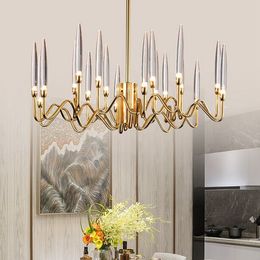 Luxury Post Modern Electroplate Shiny Gold Led G4 Branch Chandelier Villa Lustre Luminarias PMMA Shades Lamparas Fixture MYY