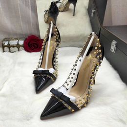 Summer Fashion Women Pompes Siltent Spikes Stiletto Point Toe Bride Wedding Teli alti PO 12 cm 10 cm 8 cm