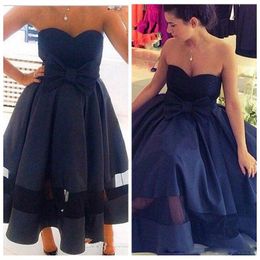 Sweetheart A-Line Prom Dresses Short Tea Length Custom Navy Blue Vestidos De Festa Cheap Special Occasion Party Gowns Evening Gown