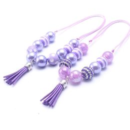Purple Color Design Baby Kid Chunky Necklace Adjusted Tassel Toddlers Girls Bubblegum Bead Chunky Necklace Jewelry Gift For Children