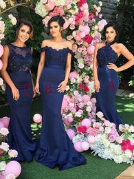 2021 Bridesmaid Dress Same Colour Different Style Dark Navy Sweetheart Trumpet Sleeveless Applique Lace Long Dresses