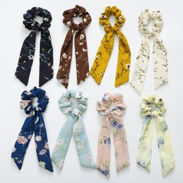 13 Style fashion summer Ponytail Scarf Elastic Hair Rope for Women Hair Bow Ties Scrunchies Hair Bands Flower Print Ribbon Hairbands M1298