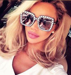 Glänzende Diamant Sonnenbrille Frauen Marke Design-Flash-Quadrat Shades Weibliche Spiegel Sonnenbrille Oculos Lunette Bling Strass