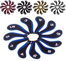11pcs Number Tag Golf Clubs Iron Head Covers Headcovers with Zipper Long Neck,Interchangable,5 colors