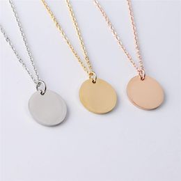 Blank Round Circle Pendant Necklace Stainless Steel Gold Minimalist Round Blank Dog Tag Coin Jewelry For Buyer Own