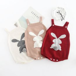 INS Baby Romper Rabbit Tail Infant Suspender Jumpsuits 100% Cotton Baby Girls Rompers Cute Newborn Clothes Kids Clothing 3 Colours DHW2039