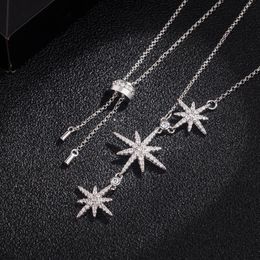 Unique Brand New Top Sell Luxury Jewellery Real 925 Sterling Silver Pave White Sapphire CZ Diamond Hexameron Pendant Women Clavicle Necklace