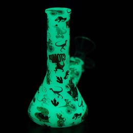 5'' unbreakable mini beaker bong silicone water pipe dinosaur printed Glow in the dark 128*68mm beaker pipe Dab Rig with glass bowl