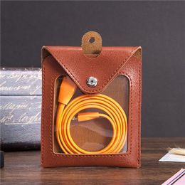 Custom High Class Luxury Earphones Case Portable Square Earphone Carrying Case Cow Leather Bag For Usb Cable Earphone Cable Organizer Bag