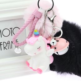 unicorn women UK - Rainbow PVC Animal Unicorn Fur Key chain for Men Women Bag Ornament Phone Porte Clef keyring Bag Decoration