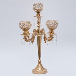 Free Shipping 5-arms Wedding Crystal Centrepiece Gold Candelabras Table Centrepiece SN2096