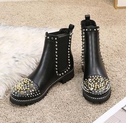 Designer Fashion Womens Boots Rivet Rhinestone Ankle Boots Female Martin boots Autumn Winter High Heel Shoes