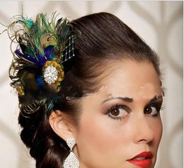 Handcrafted bridal head, peacock feather ornaments, wedding dress, banquet performance and hair ornaments