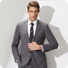 Classic Designe Grey Men Wedding Dress Excellent Groom Tuxedos Popular Jacket Blazer Men Business Dinner/Darty Suit(Jacket+Pants+Tie) 512