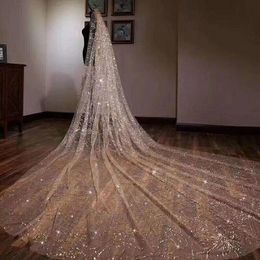 Luxury Sparkly Glitters Bling Bling Bridal Veils 1 Tier Long Wedding Veils Handmade Shiny Sequins Bride Veil Cathedral Train Champagne Ivory