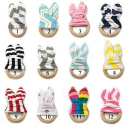 12Color Hot sale Infants wooden teether Bunny ears tooth ring Teethers Baby toys Infant Feeding wholesale