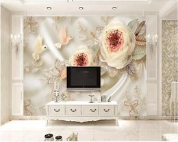 beibehang papel de parede Luxury silk crepe wall stickers home decoration flowers bird lace TV background papier peint mural 3d