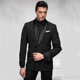 Cheap And Fine Double-Breasted Groomsmen Shawl Lapel Groom Tuxedos Men Suits Wedding/Prom Best Man Blazer ( Jacket+Pants+Tie) M24