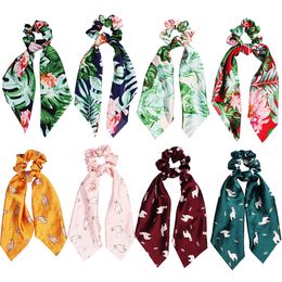 Women Girl Elastic Hairbands Scrunchie Streamer Accessories Scrunchies summer flowers Animal Turban Ponytail Holder Hair Ties 20pcs F507B