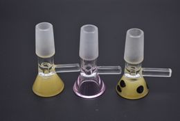 wholesale Smoking Dogo Glass Bow Tobacco And Herb Dry Bowl Slide For Glass Bong And Pipes 14mm 18mm Male Joint Glass Bowl With Handle