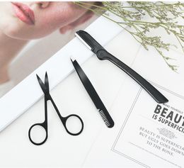 Stainless steel eyebrow shaping tools 3pcs/set scissors clip eyebrow knife eyebrow shaping set beauty tools set 20 sets