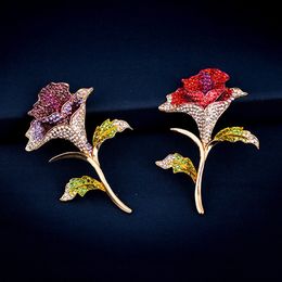 New Fashion Poppy Flower Brooches Gold Plated Rhinestone Rose Brooch Pins Gifts Party Jewellery for Women Red Purple