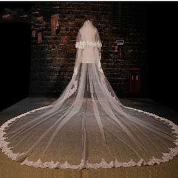 New Wedding Veil 3M Two-Layer Long Ivory White Lace Applique Full Edge Bridal Handmade Cathedral Veils