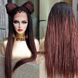 Synthetic Wigs 250density Lace Front Braid Wigs Ombre Brown Colour Jumbo Braids Wig for Black Women Micro Braided Wig with Baby Hair