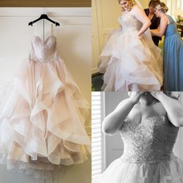 Latest Amazing Plus Size Wedding Dress Gorgeous Rhinestones Beading Sequins Design Cascading Ruffles Organza Bridal Gowns Custom Made