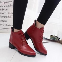 Hot Sale- Boots Thick Short Boots Women's Leather Ankle for dropshipping