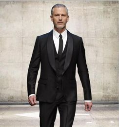 New Popular Black Groom Tuxedos Excellent Groomsman Men Formal Business Suits Men Prom Party Suit(Jacket+Pants+Tie+Vest) 2083