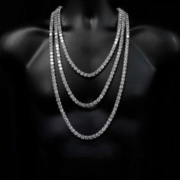 Novo colar de cadeia de tênis hip hop para homens jóias prata prata gelado cadeias de tênis colares