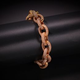 Wholesale-O-chain Zircon Bracelet Hip Hop Zircon Paved Bling Iced Out CZ Bracelets Punk Rock Men's Jewellery