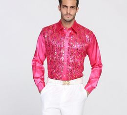 High Quality Long Sleeve Shirts Man Shirt Sequin Performance ball host Cotton Groom Groom Accessories 07