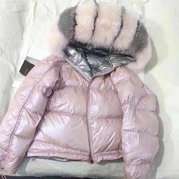 Real Fur Coat Natural Fox Fur Collar 2019 Winter Jacket Women Loose Short Down Coat White Duck Down Jacket Thick Warm Down Parka T191024