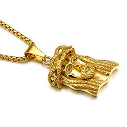 HIP Hop Gold Colour JESUS Piece Head Face Pendants Necklaces Titanium Stainless Steel Chain Collier for Men Christian Jewellery