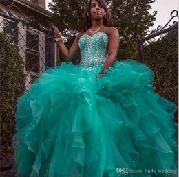 2019 Sparkly Hunter Green Quinceanera Dress Princess Ruffles Sweet 16 Ages Long Girls Prom Party Pageant Gown Plus Size Custom Made