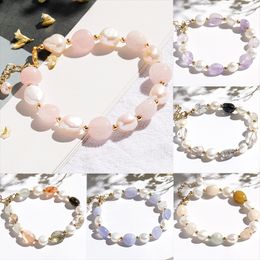 Natural Stone Crystal Bracelet Women Pearl Pink Crystal Temperament Charm Bracelets Girl Gifts Fashion Accessories Jewelry