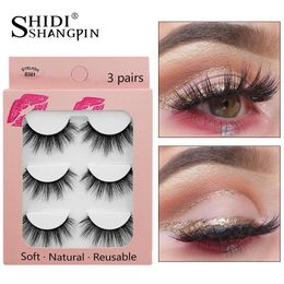 Fashion 3 Pairs 3D Mink Lashes Natural Soft Reusable False Eyelashes Handmade Full Strip Lashes Eyelash Extension 3D Mink Eyelashes Makeup