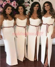 Perfect Split Satin Sheath Bridesmaid Dresses Straps African Juniors Party Gowns Prom Evening Formal Maid Of Honor Dress Wedding Guest Wear