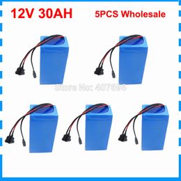 Wholesale 5pcs 360W 12V 30AH battery 12V 3S 30AH 30000MAH Lithium ion ebike battery for 12V 3S Battery 3A charger