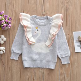 Kids swan Sweatshirt Cotton Sweaters children Girls Tops Long sleeve cartoon T shirts Spring Autumn Tees Kids Clothing C5663