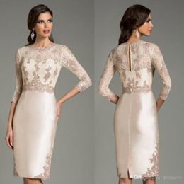 Stunning 3/4 Long Sleeve Formal Wear Mother of Bride Groom Gowns Vintage Applique Lace Evening Wear Dress